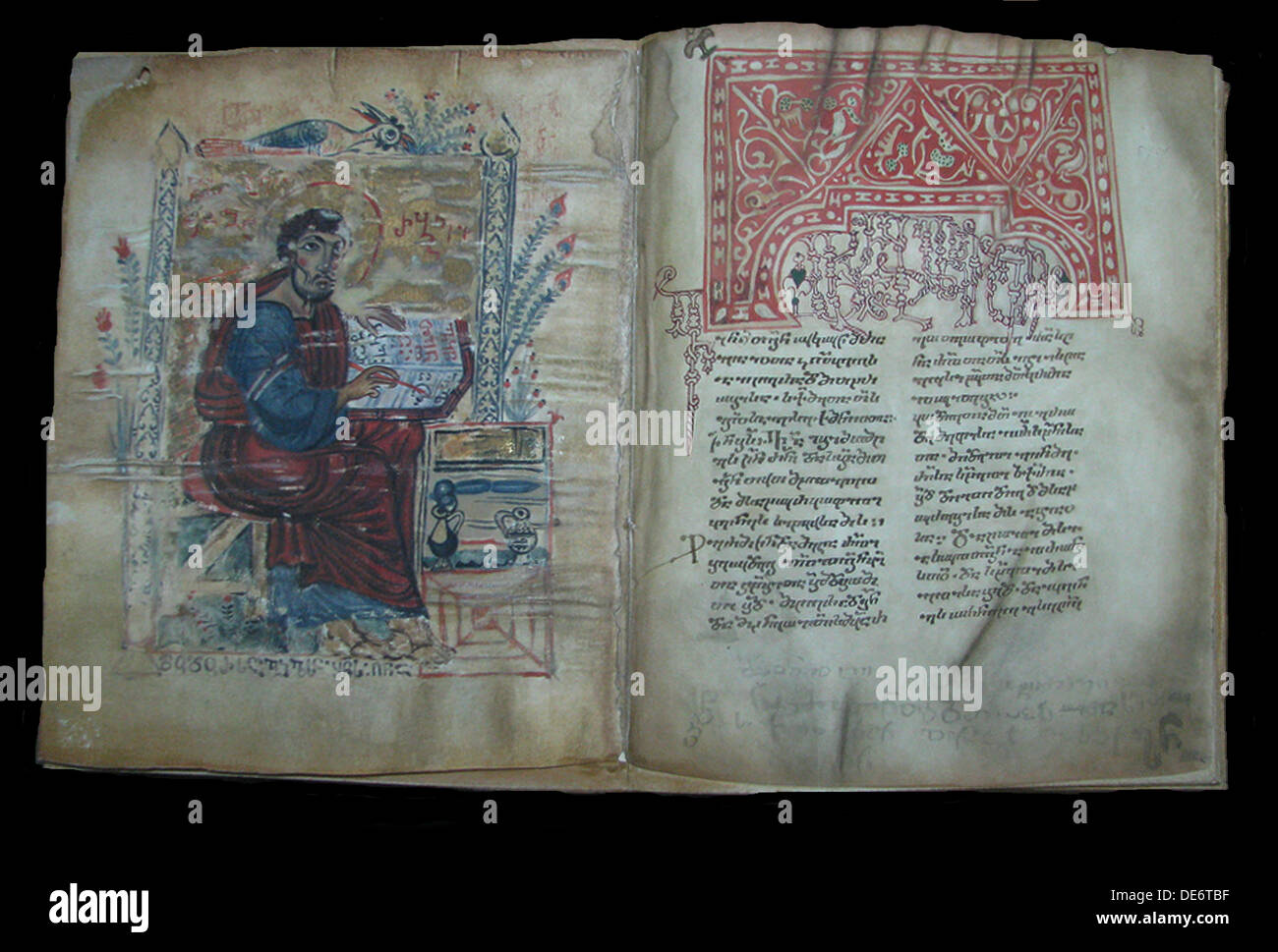 Illuminated manuscript of the Georgian-language Gospels, 11th-12th century. Artist: Anonymous master Stock Photo