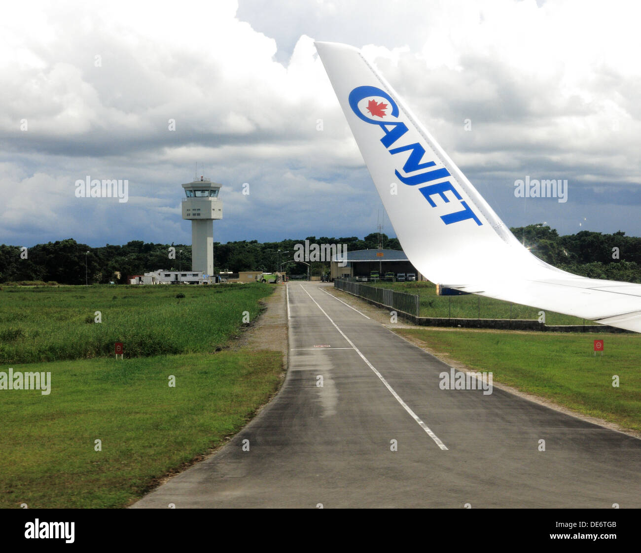 Boeing 737-8AS, C-FTCZ, Canjet Airlines landing at Samana Airport, Dominican Republic, September 6, 2013 Stock Photo