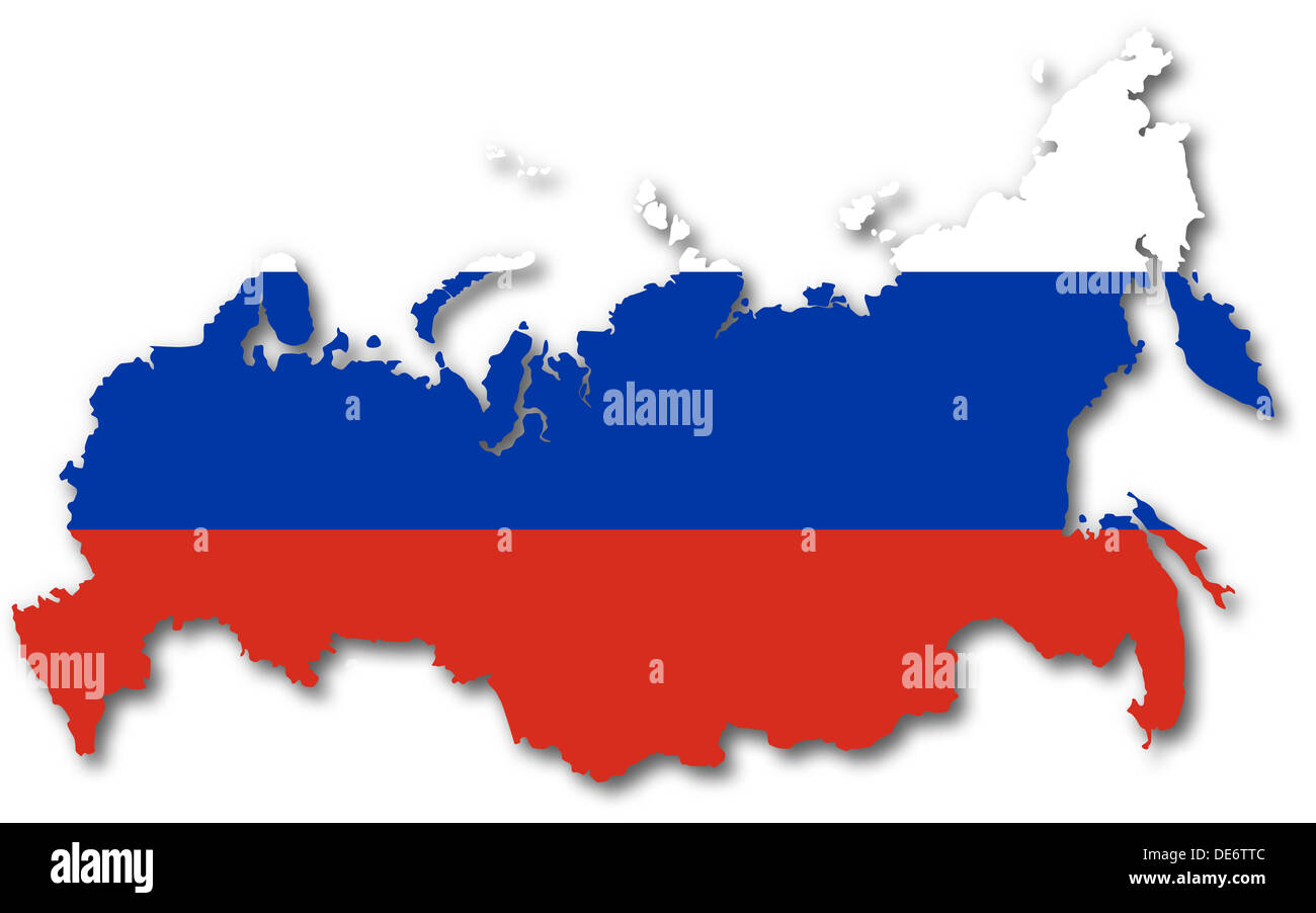 Russia flag map. Country outline with national flag Stock Photo - Alamy