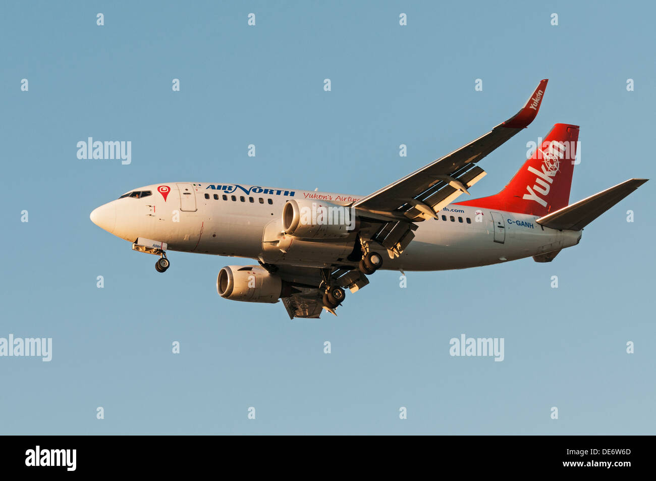 Air North Boeing 737 (737-505 C-GANH) on final approach for landing, Vancouver International Airport, Canada. Stock Photo
