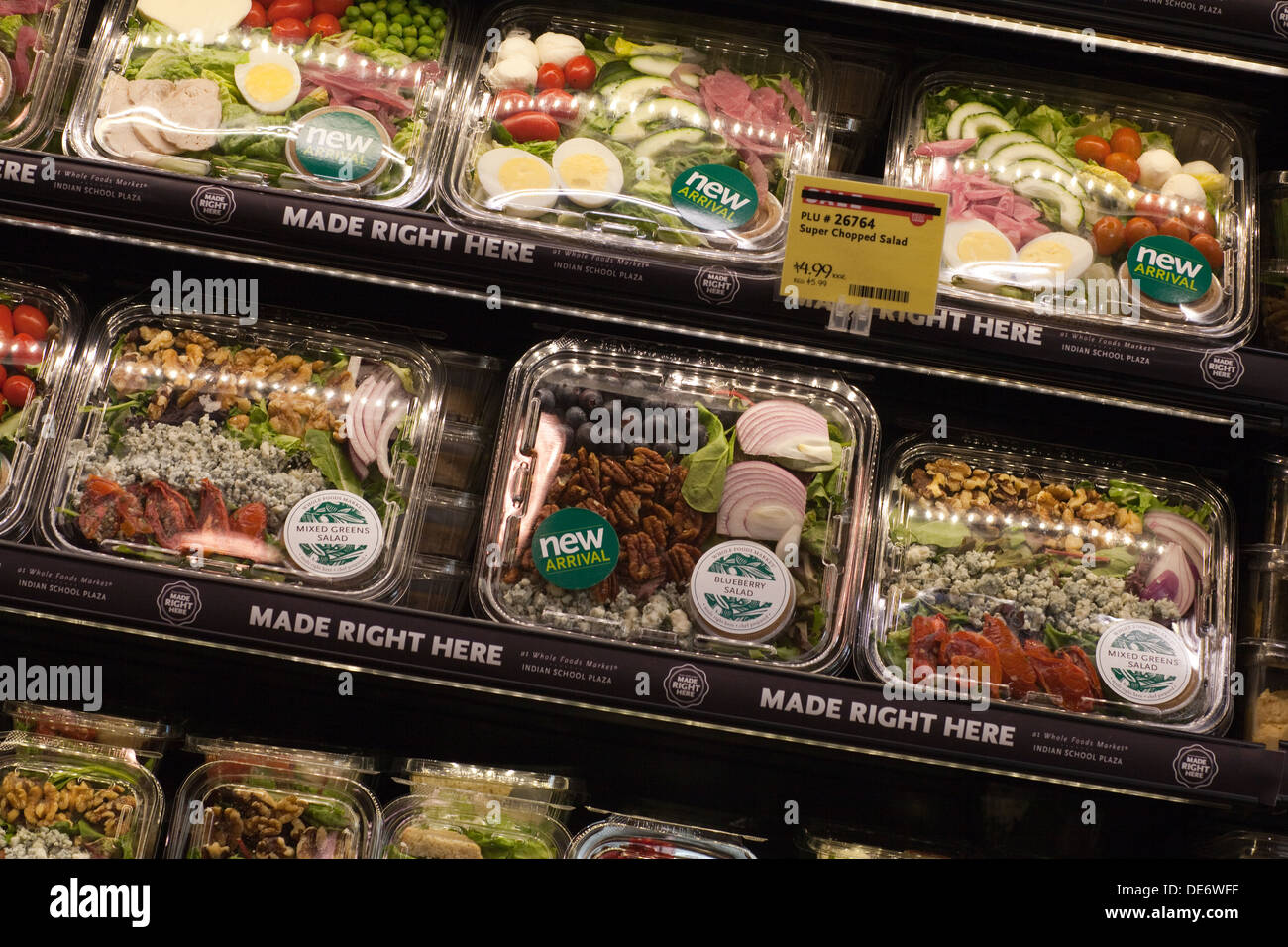Variety of packaged salad sold at grocery store, United States Stock
