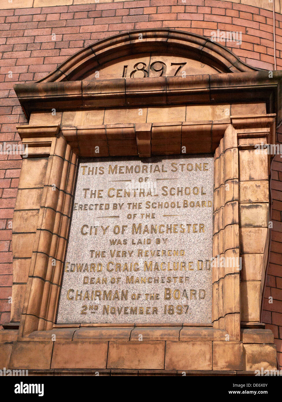 Memorial stone in The Central School as part of the University of Manchester UK Stock Photo
