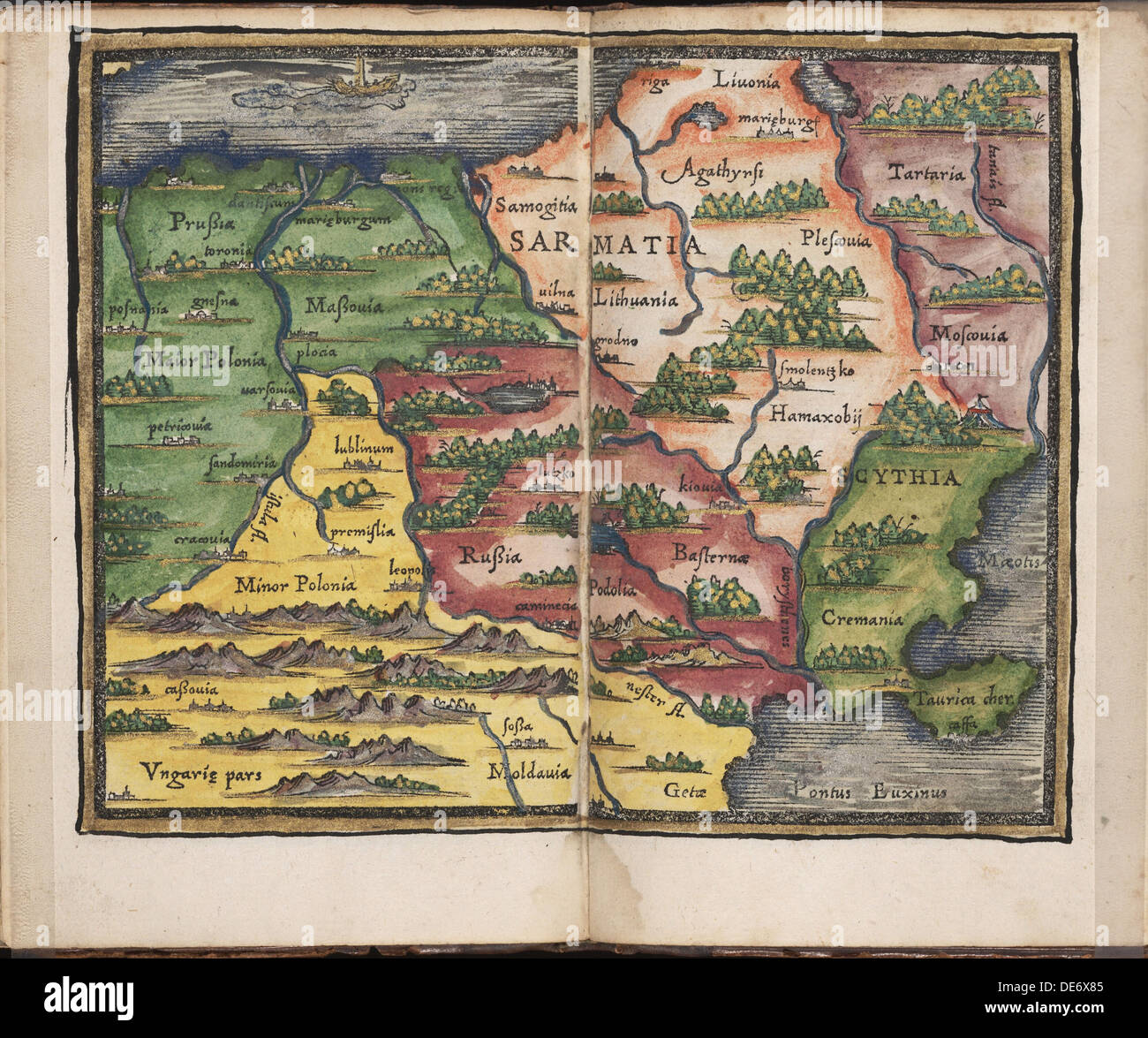 Map of Sarmatia (From: Rudimenta Cosmographica), 1542. Artist: Honterus 