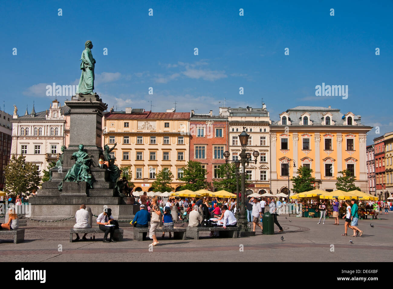 Krakow's Main Market Square (Rynek Glowny) with statue of poet Adam