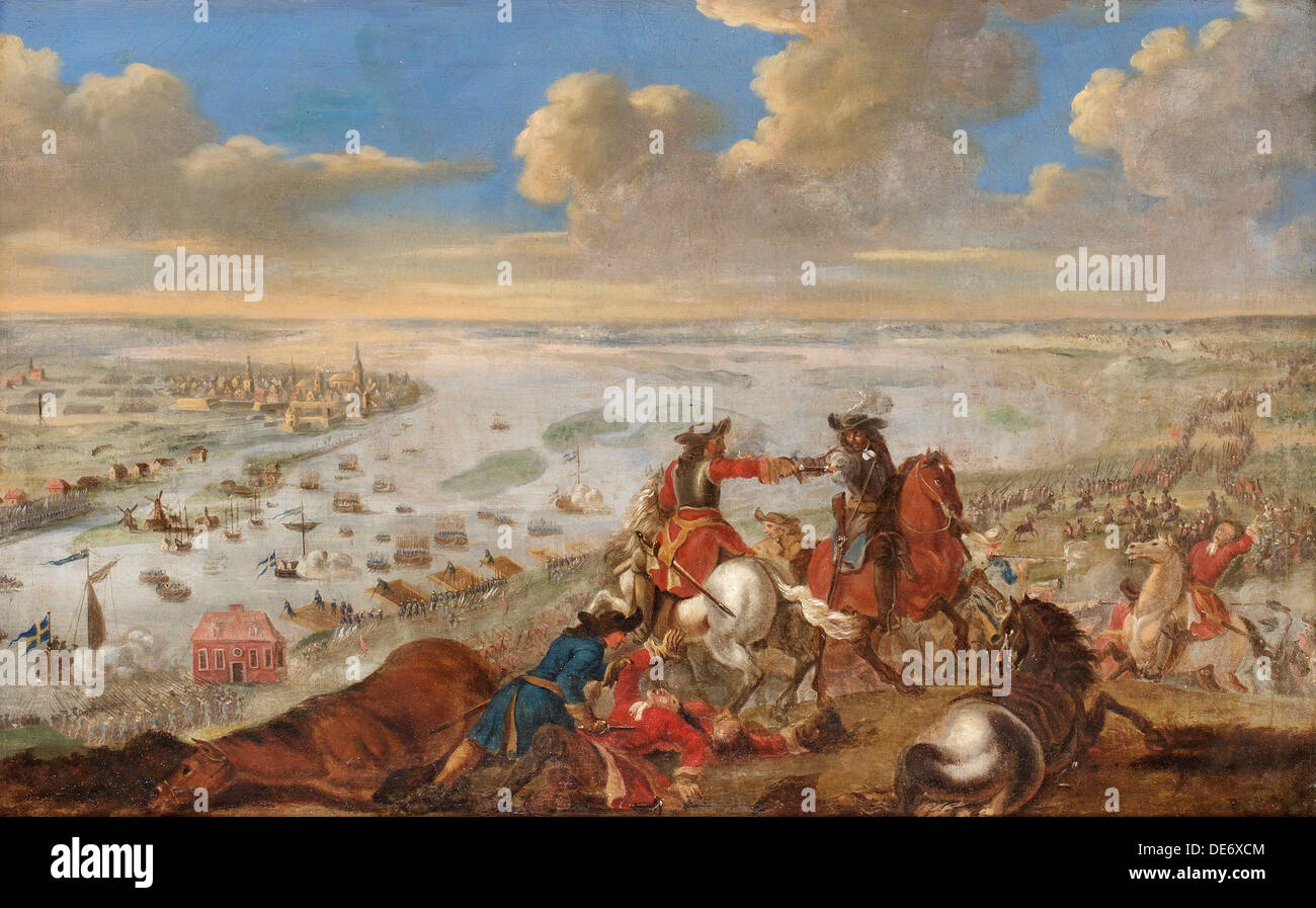 Charles XII is crossing the Düna 1701. Artist: Lemke, Johann Philip (1631-1711) Stock Photo