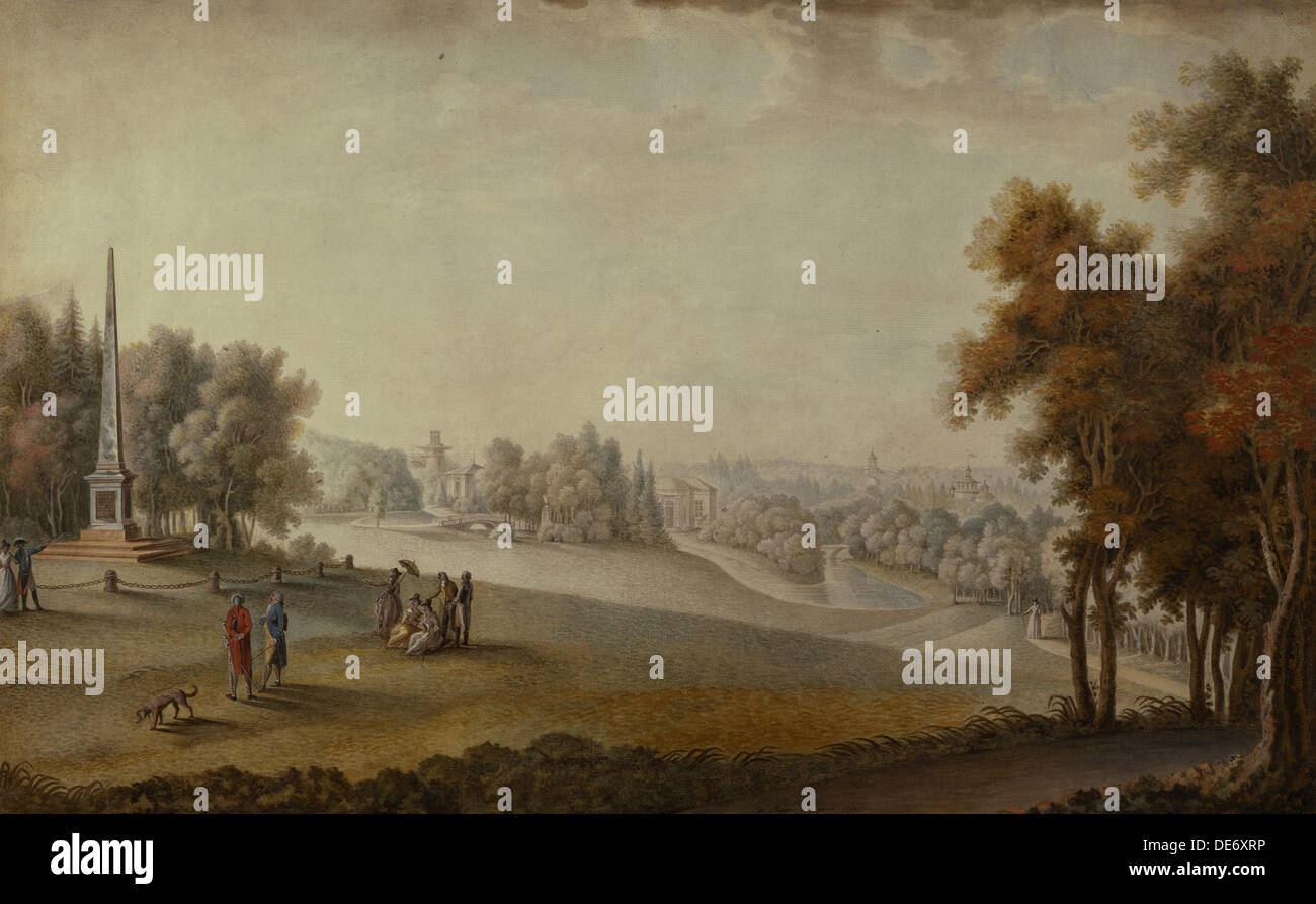 View of the Park in Tsarskoye Selo, 1793. Artist: Meys, Ferdinand de (?-ca 1810) Stock Photo