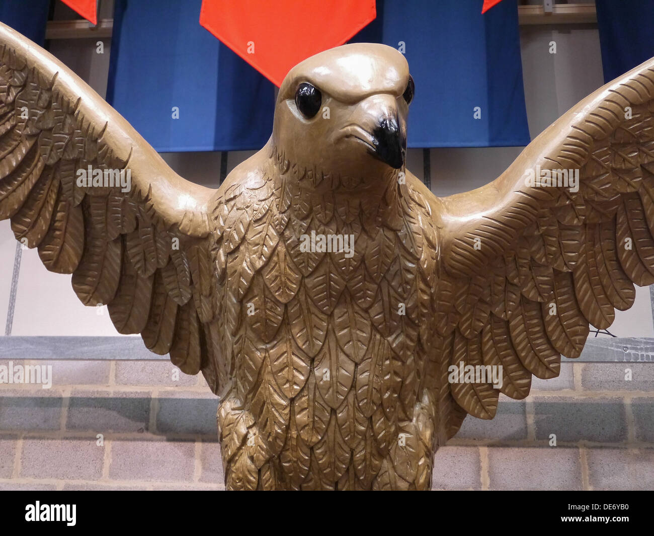 Carved Wooden Eagle Statue taken at the Crich Tramway Museum in Derbyshire, United Kingdom Stock Photo