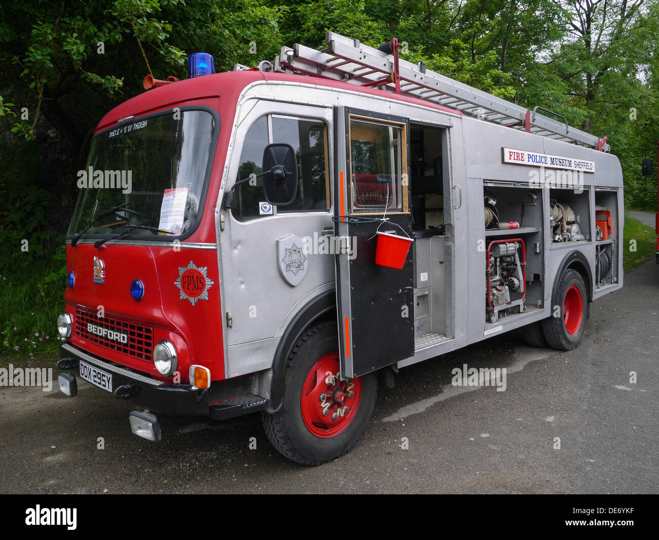 Red Fire Engine taken at the Crich Tramway Museum in Derbyshire, United Kingdom Stock Photo
