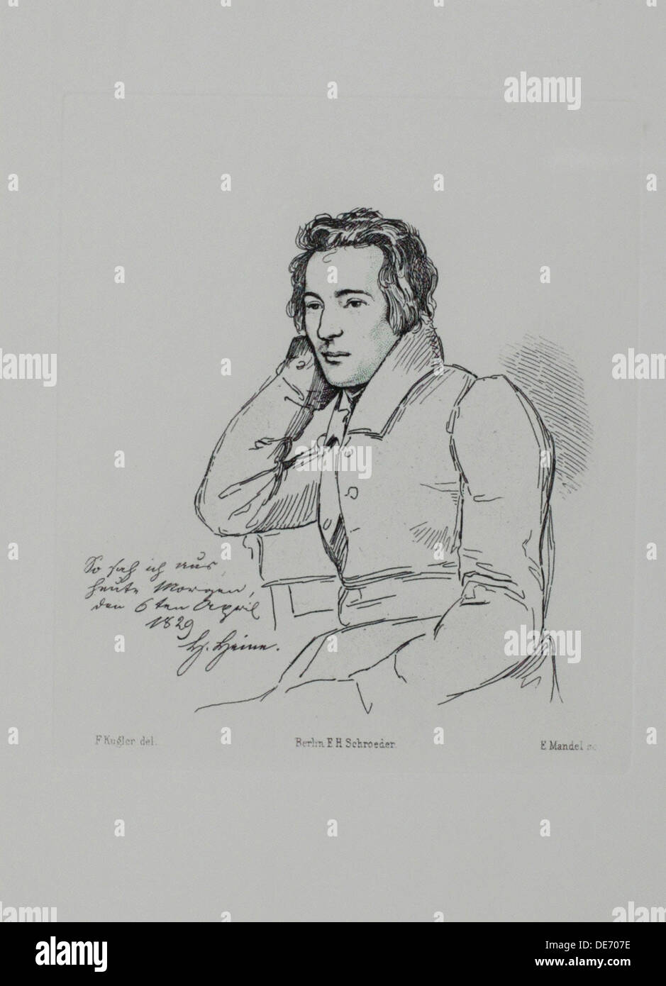 Portrait of the poet Heinrich Heine (1797-1856) After Franz Kugler from 1829, 1854. Artist: Mandel, Eduard (1810-1882) Stock Photo