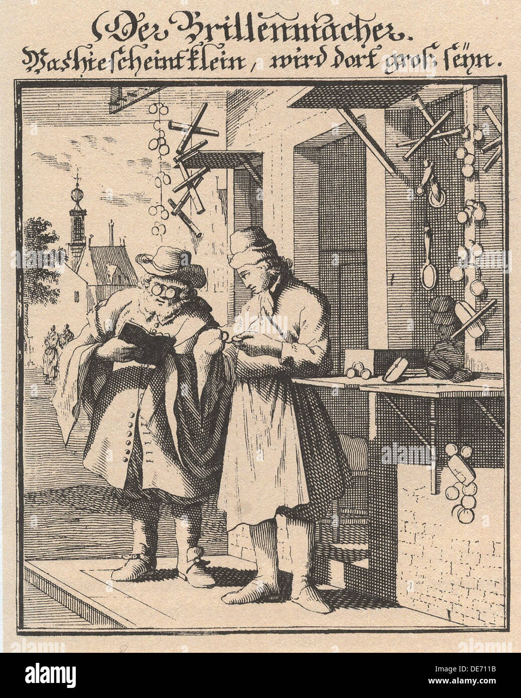 Spectacle Maker (From Abbildung der gemein-nützlichen Haupt-Stände), 1698. Artist: Weigel, Christoph, the Elder (1654-1725) Stock Photo