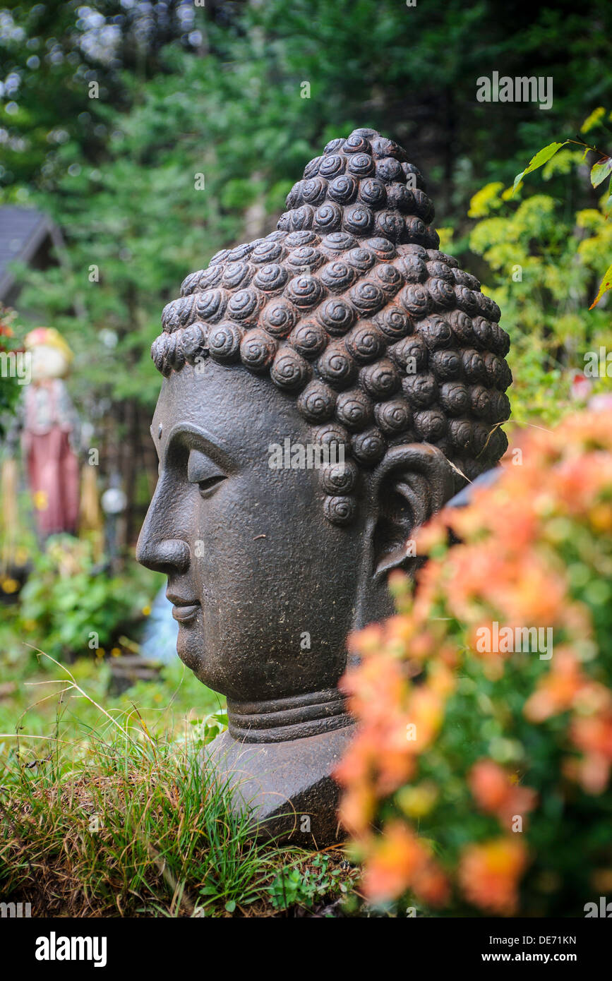 Buddha head in Canadian garden Stock Photo