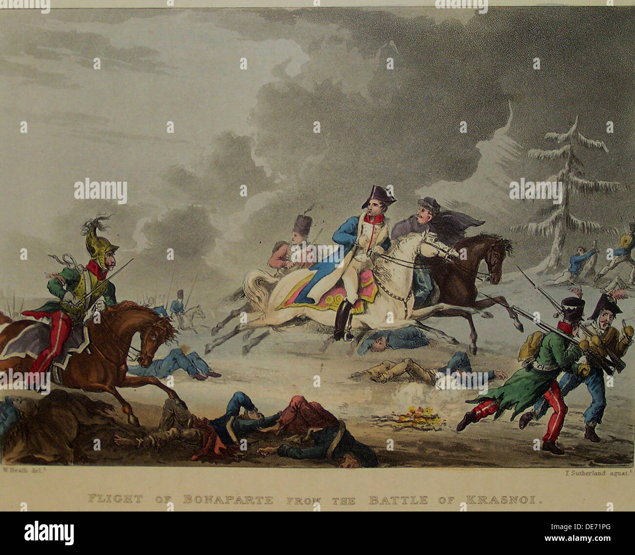 The Flight of Bonaparte from the Battle of Krasnoi, 1815. Artist: Sutherland, Thomas (1785-1838) Stock Photo