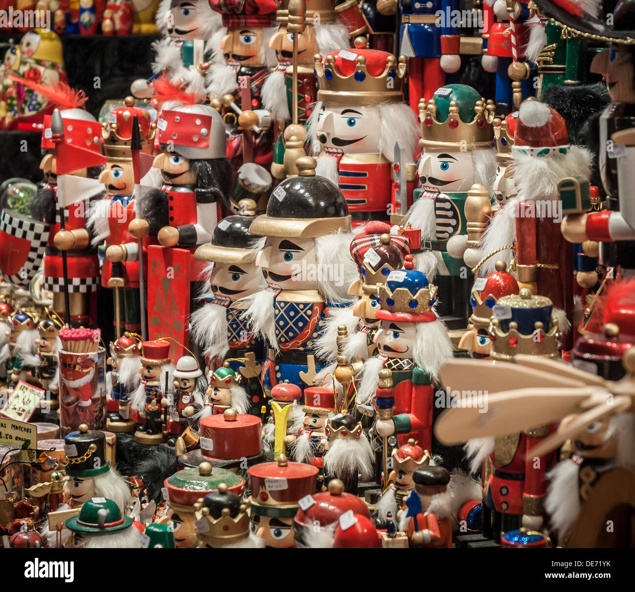 Nutcracker soldier toys on sale at a German Christmas market Stock