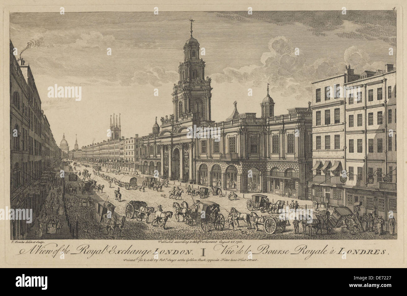 View of the Royal Exchange London, 1751. Artist: Bowles, Thomas (1695-1767) Stock Photo