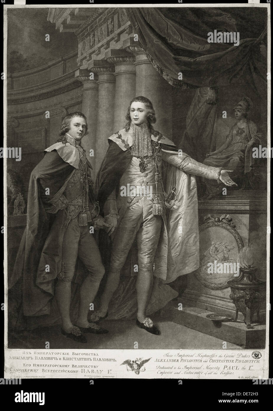 Portrait of Grand Dukes Alexander Pavlovich and Constantine Pavlovich of Russia, 1797. Artist: Walker, James (1748-ca. 1808) Stock Photo