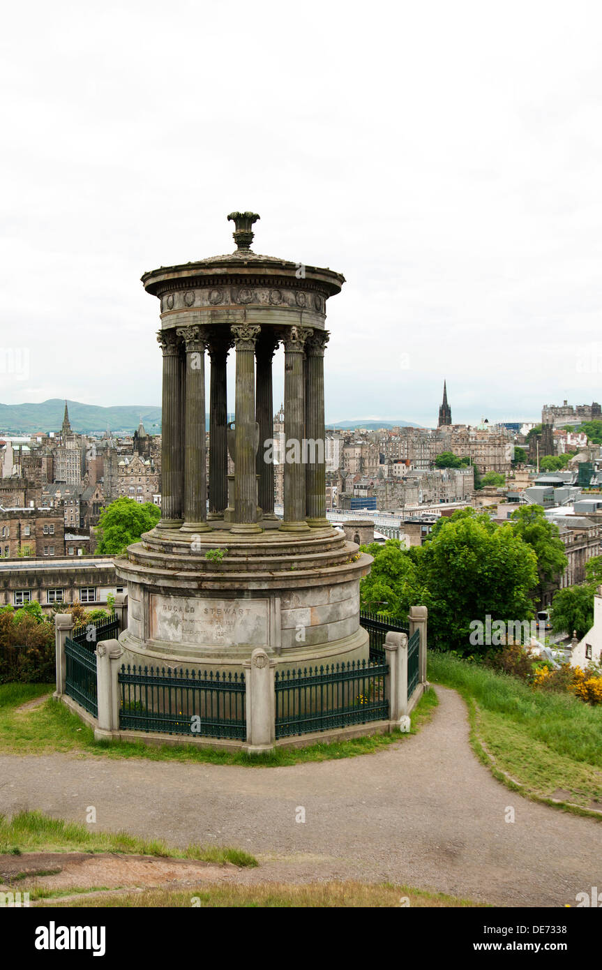 The Dugald Stewart Monument is a memorial to the Scottish philosopher Dugald Stewart (1753–1828). Situated on Calton Hill. Stock Photo