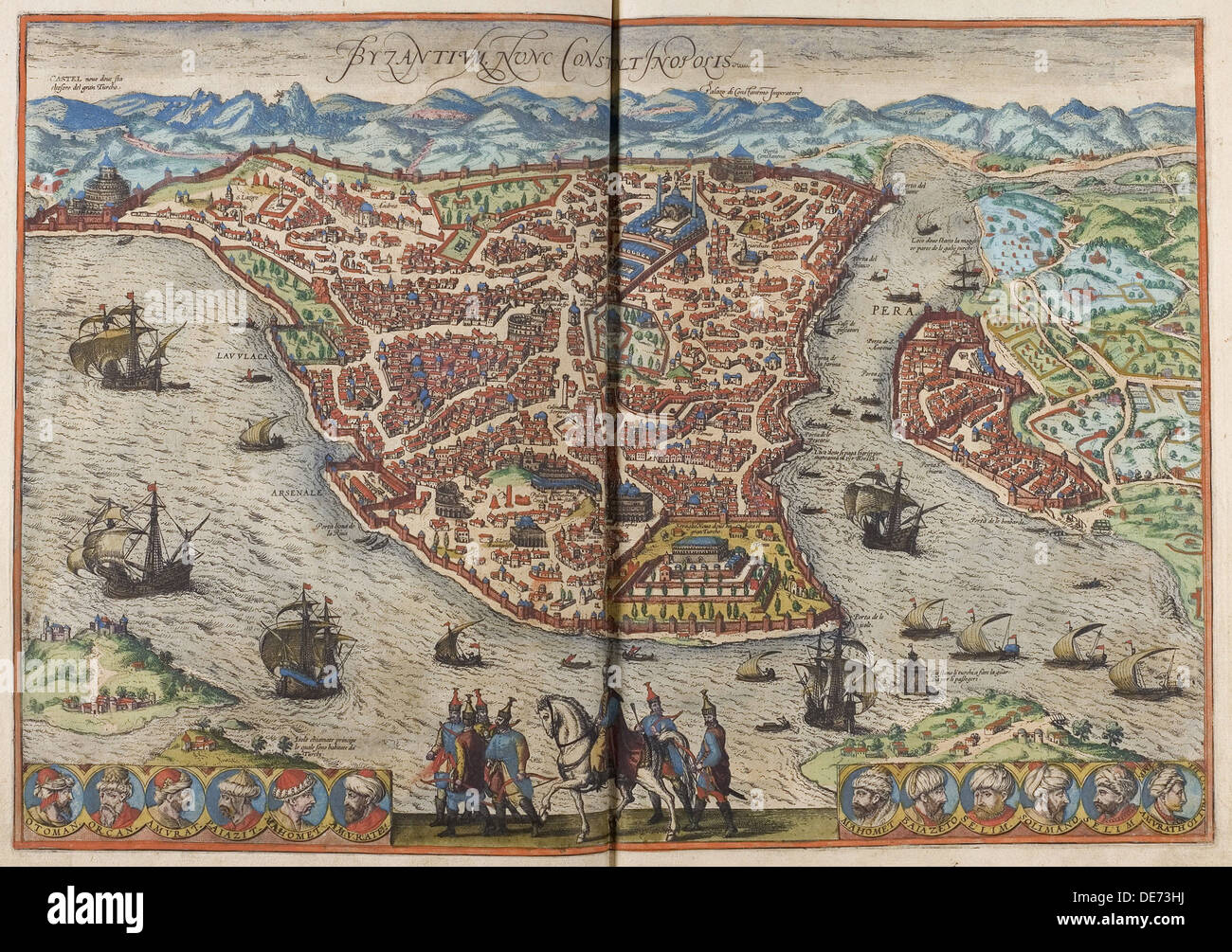 Byzantium. Constantinopolis (From: Civitates Orbis Terrarum), 1572. Artist: Hogenberg, Frans (1535-1590) Stock Photo