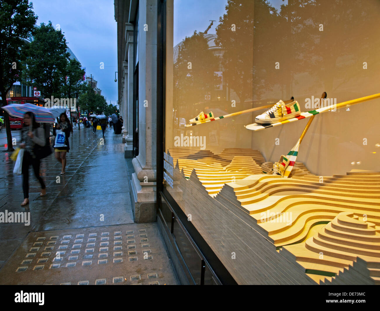 Window display at Selfridge's Department Store on a rainy day, Oxford Street, London, England, United Kingdom Stock Photo