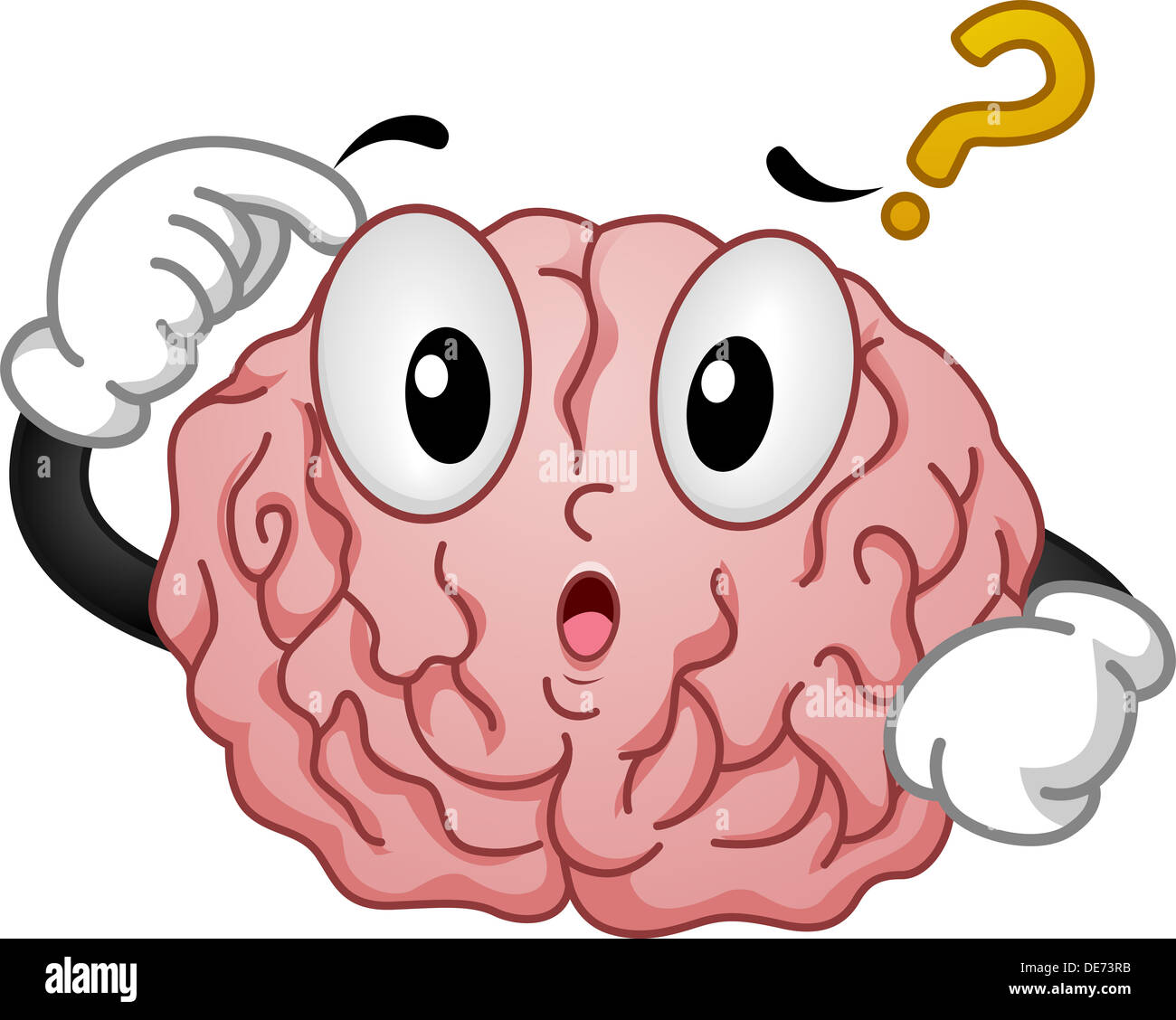 Illustration of Thinking Brain Mascot with Question Mark Stock Photo