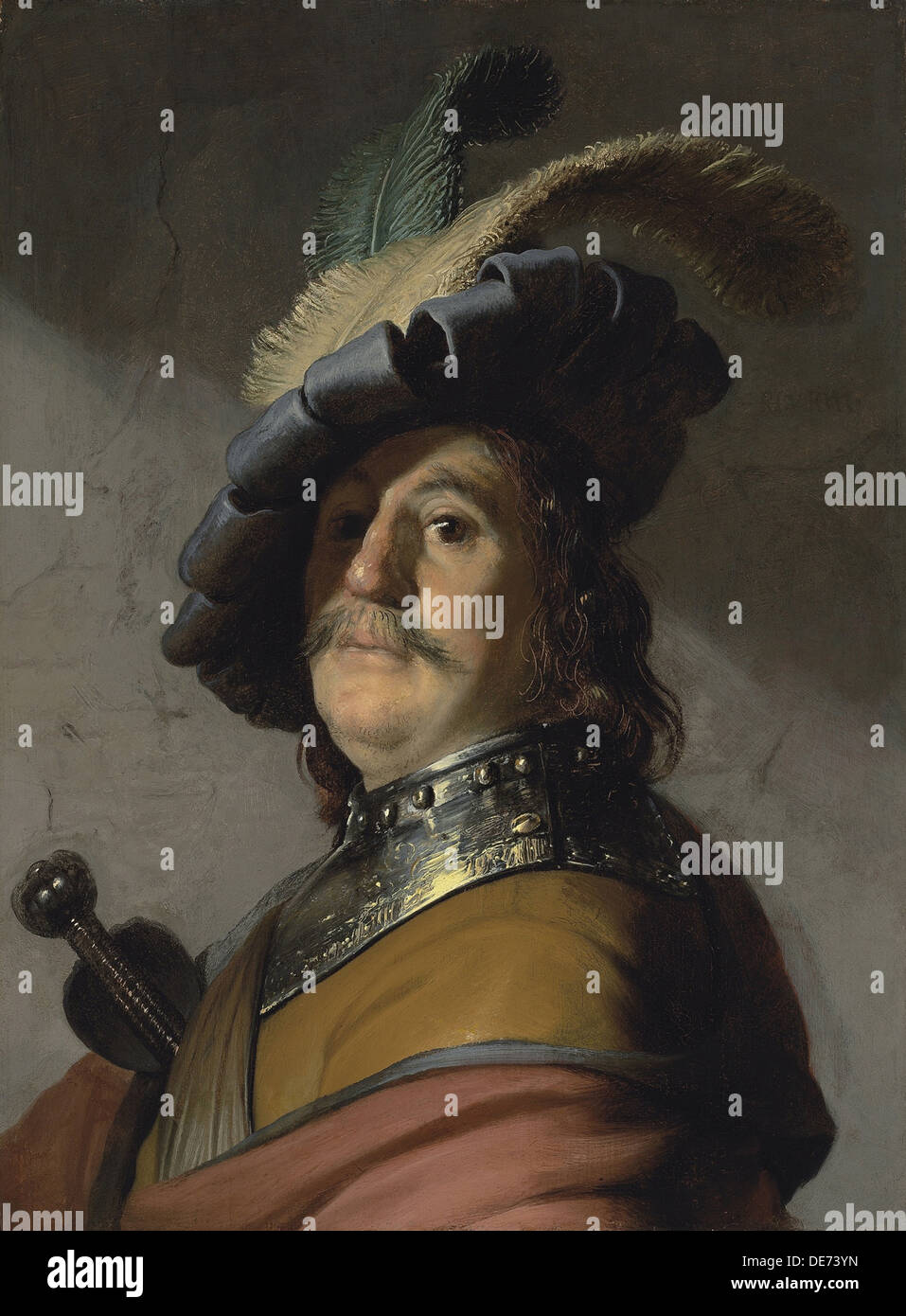 A man in a gorget and cap. Artist: Rembrandt van Rhijn (1606-1669) Stock Photo