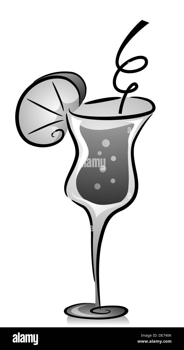 Illustration of Cocktail Drink in Black and White Stock Photo - Alamy