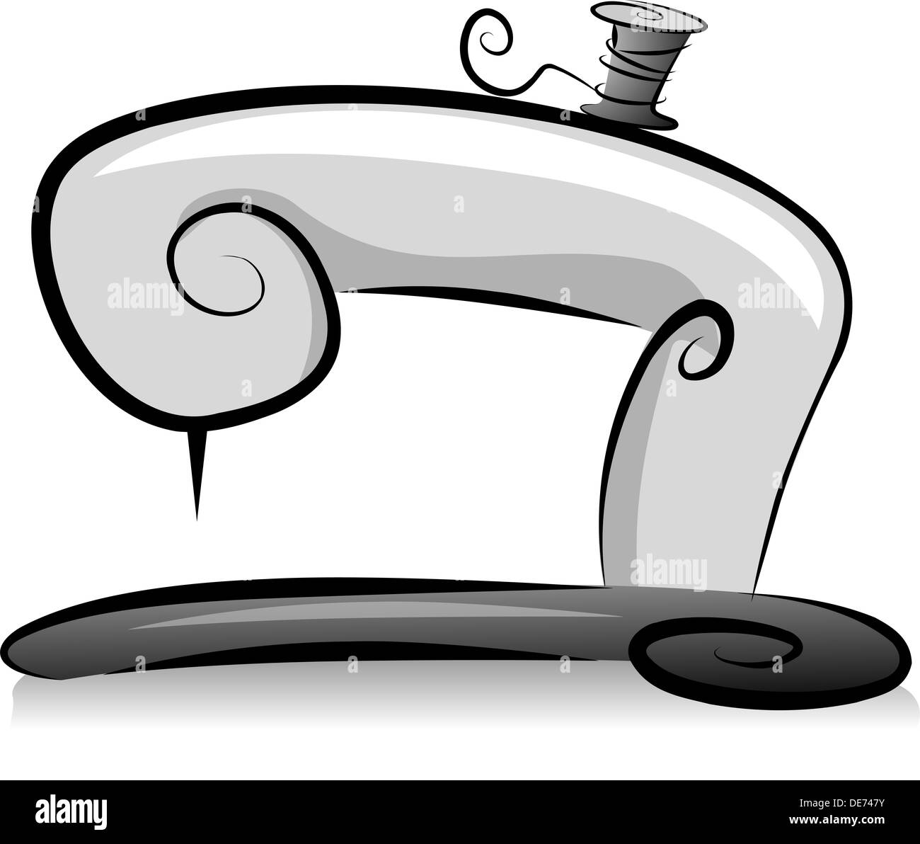 Illustration of Sewing Machine with a Spool of Thread in Black and White Stock Photo