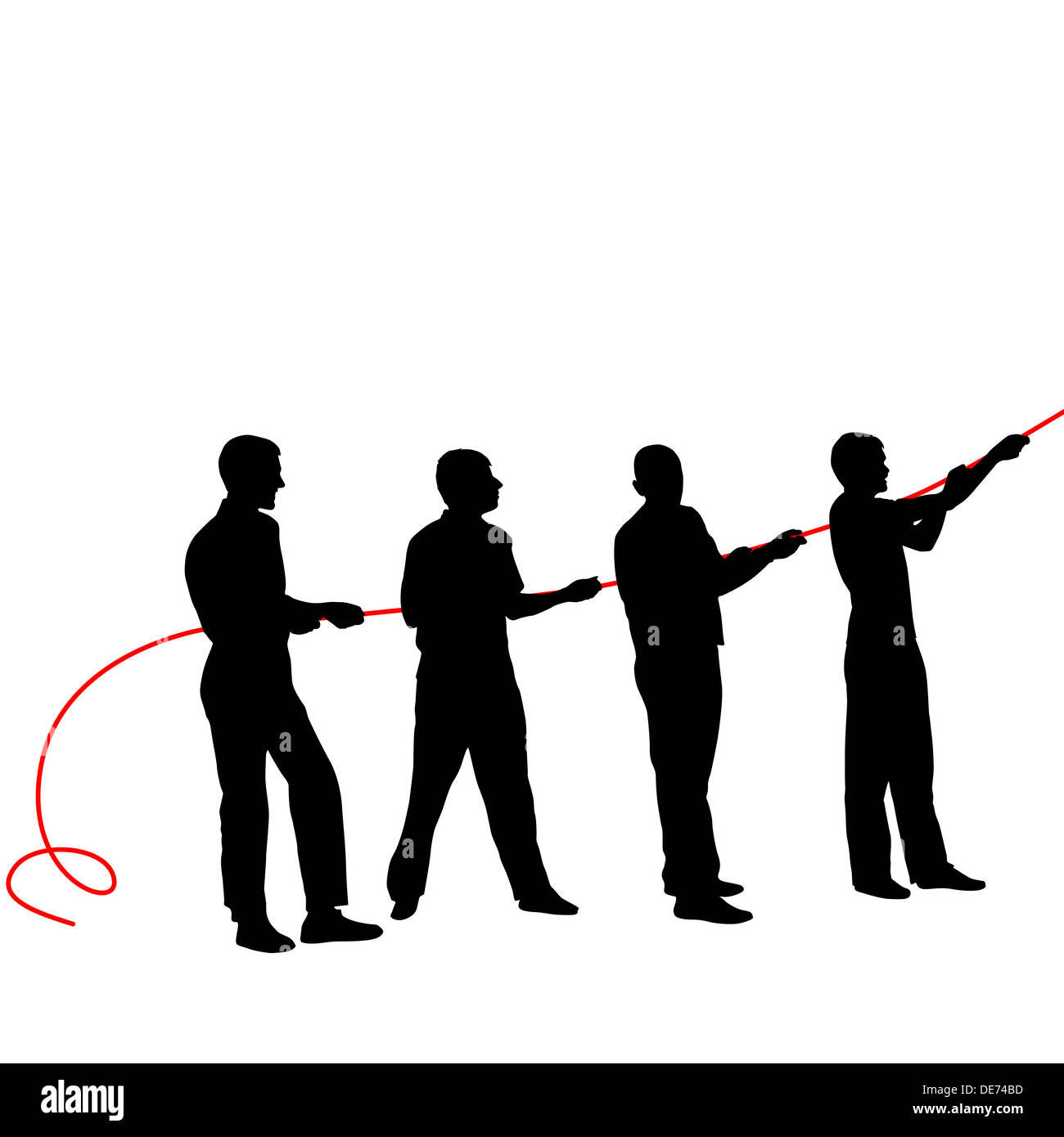 Black silhouettes of people pulling rope Stock Photo Alamy