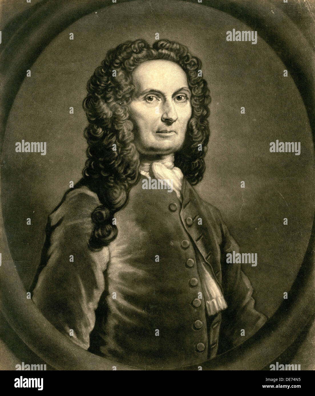Portrait of French mathematician Abraham de Moivre (1667-1754), 1736. Artist: Faber, John (c. 1695-1756) Stock Photo