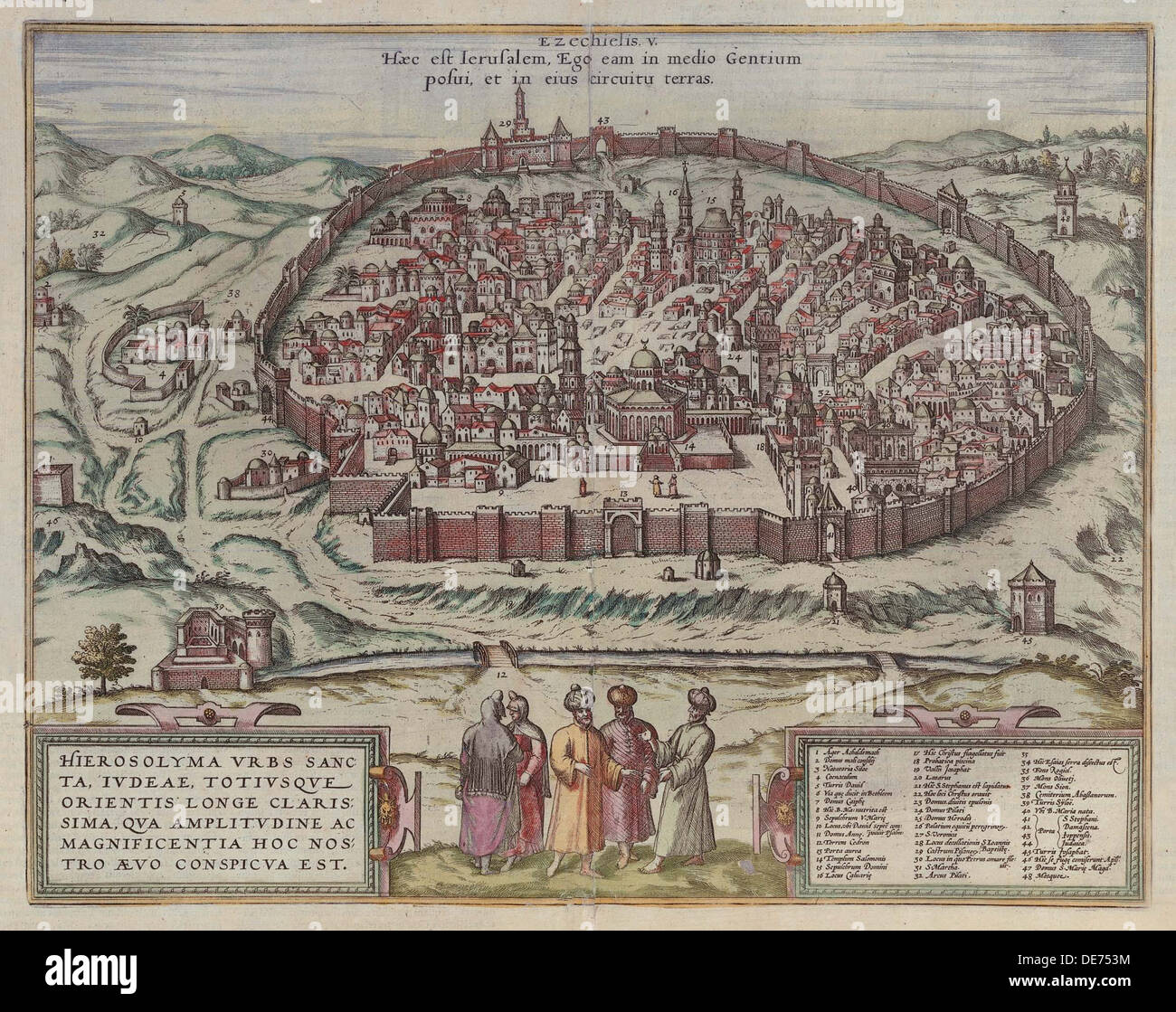 The Jerusalem Map (From: Jansson, Jan. Illustriorum Hispaniae urbium tabulae, Amsterdam, 1657), 1657. Artist: Hogenberg, Frans (1535-1590) Stock Photo