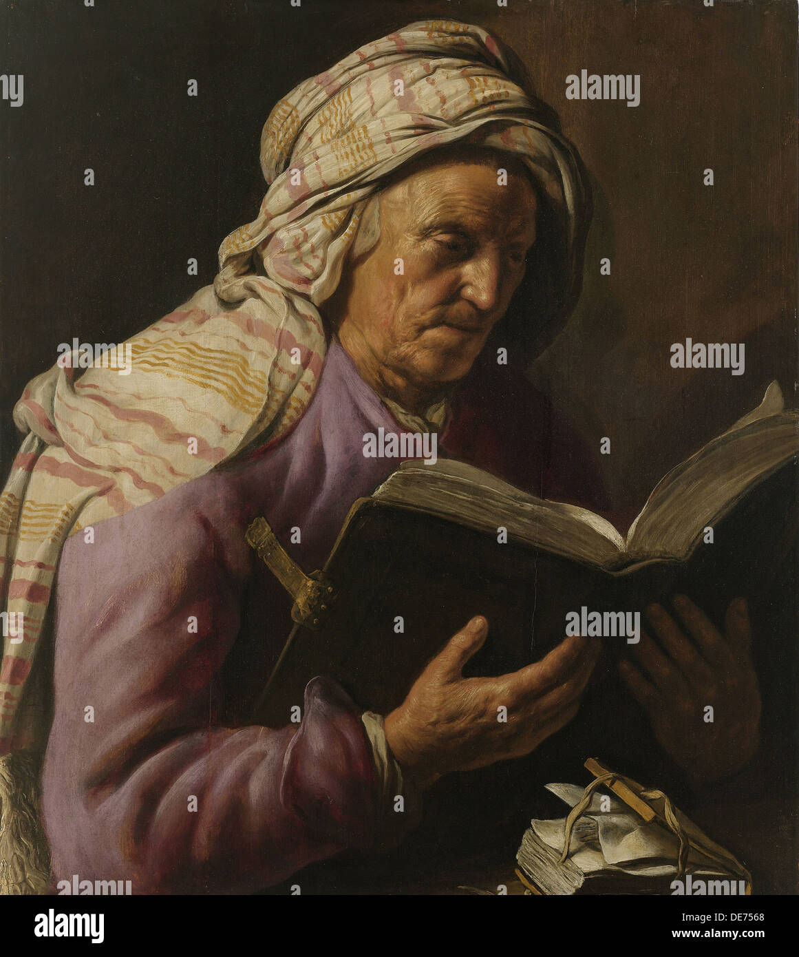 Old Woman Reading, 1626-1633. Artist: Lievens, Jan (1607-1674) Stock Photo