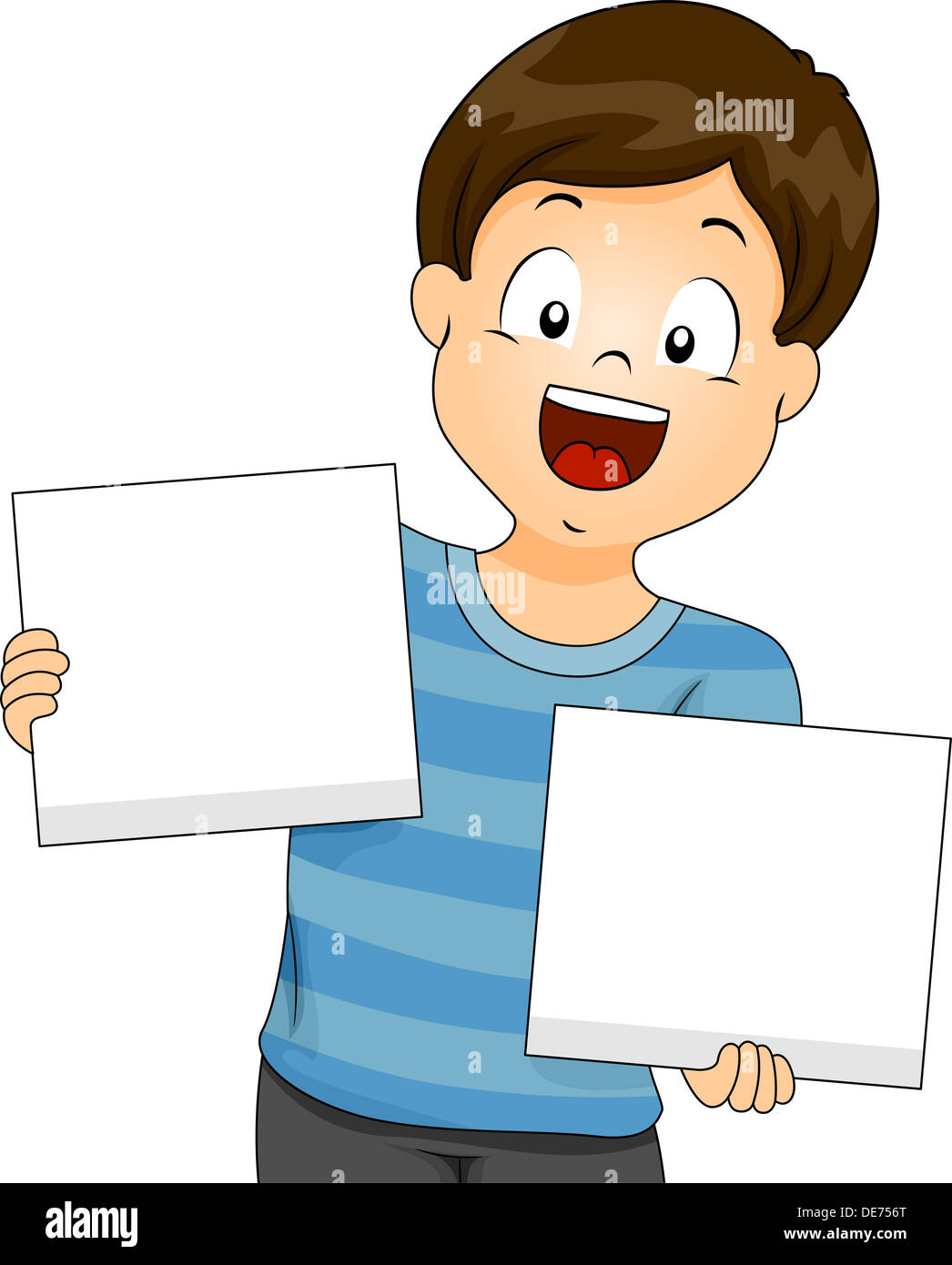 Illustration of Kid Boy holding Blank Boards Stock Photo - Alamy