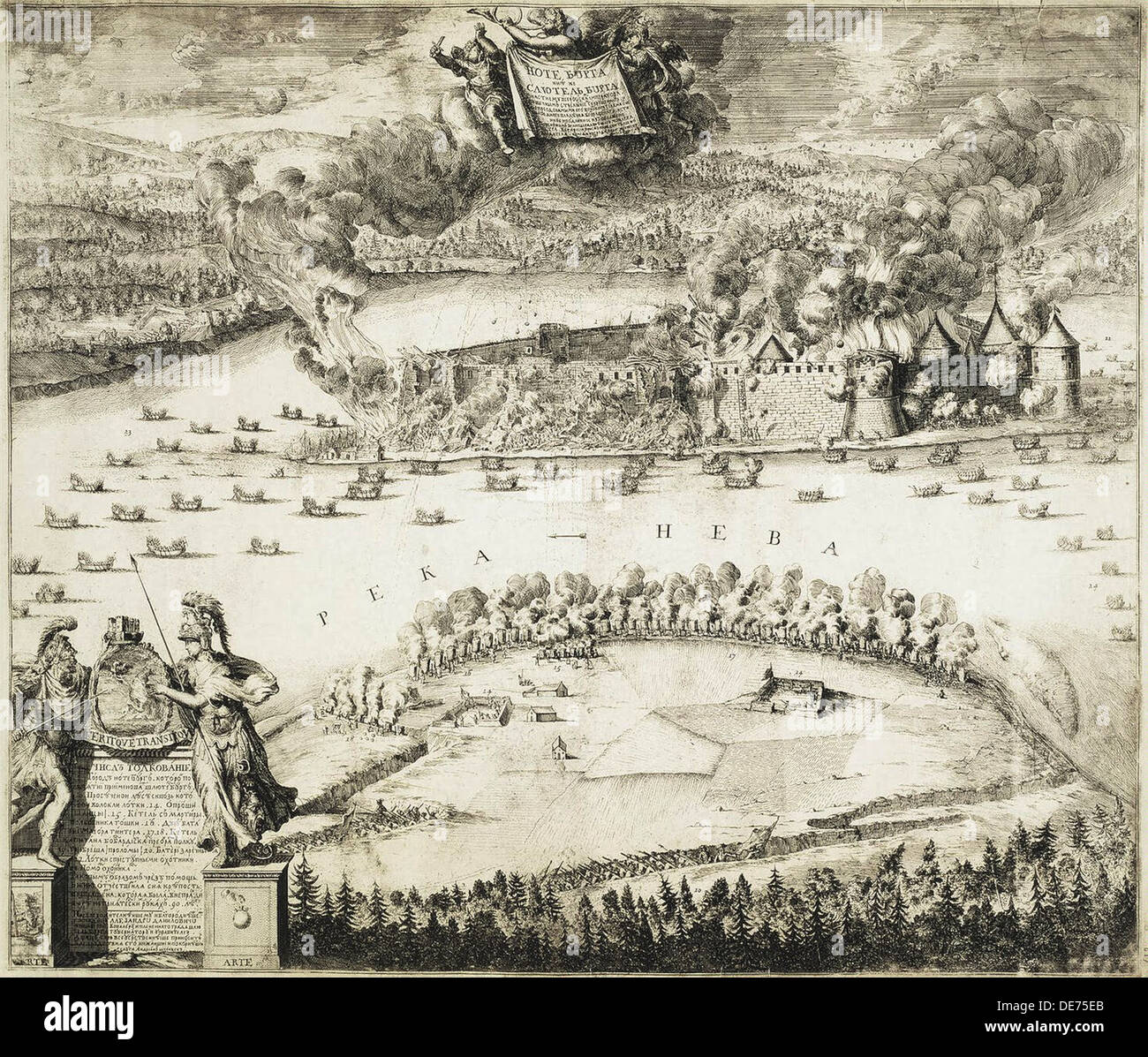 Taking of the Swedish Nöteburg Fortress by Russian Troops on October 11, 1702, 1703. Artist: Schoonebeek (Schoonebeck), Adriaan (1661-1705) Stock Photo