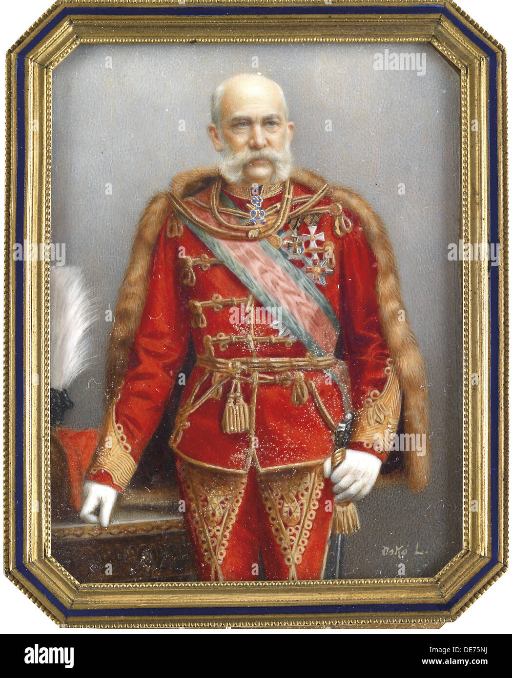 Portrait of Franz Joseph I of Austria in Hungarian Uniform. Artist: Osko, Lajos (1865-1922) Stock Photo