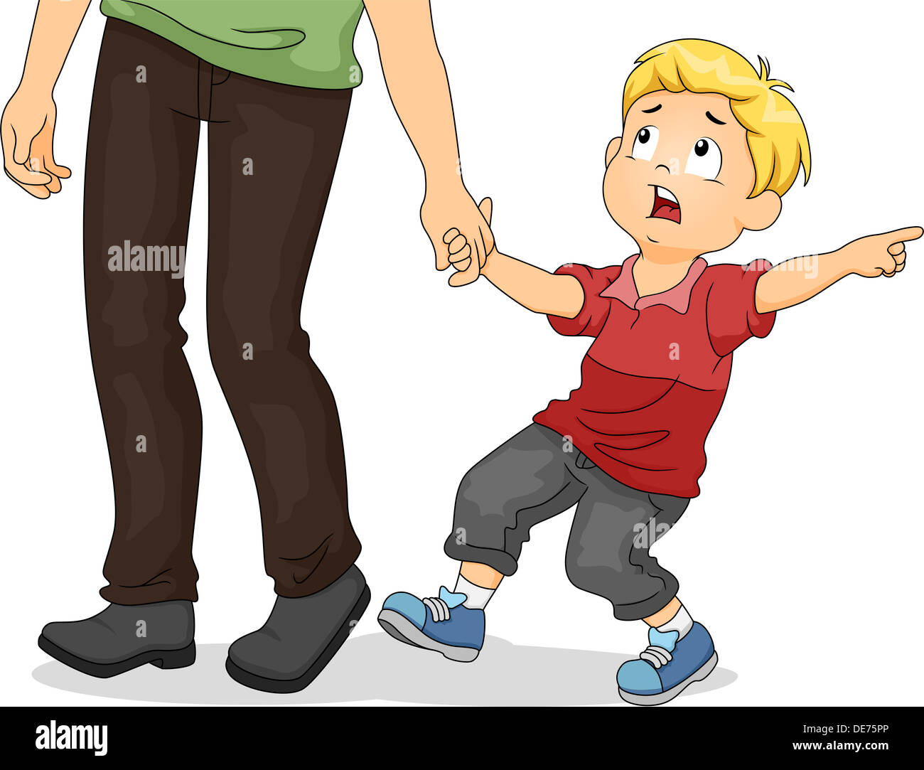 Ребенок тащит папу и кричит мама