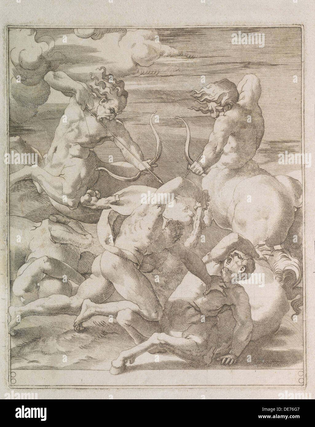 Battle between Hercules and Centaurs, 1527. Artist: Caraglio, Gian Jacopo (1505-1565) Stock Photo