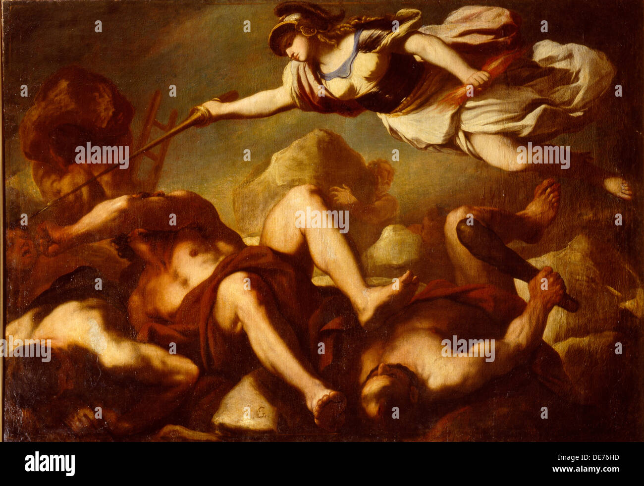 Minerva in the fight against Gigantes. Artist: Giordano, Luca (1632-1705) Stock Photo