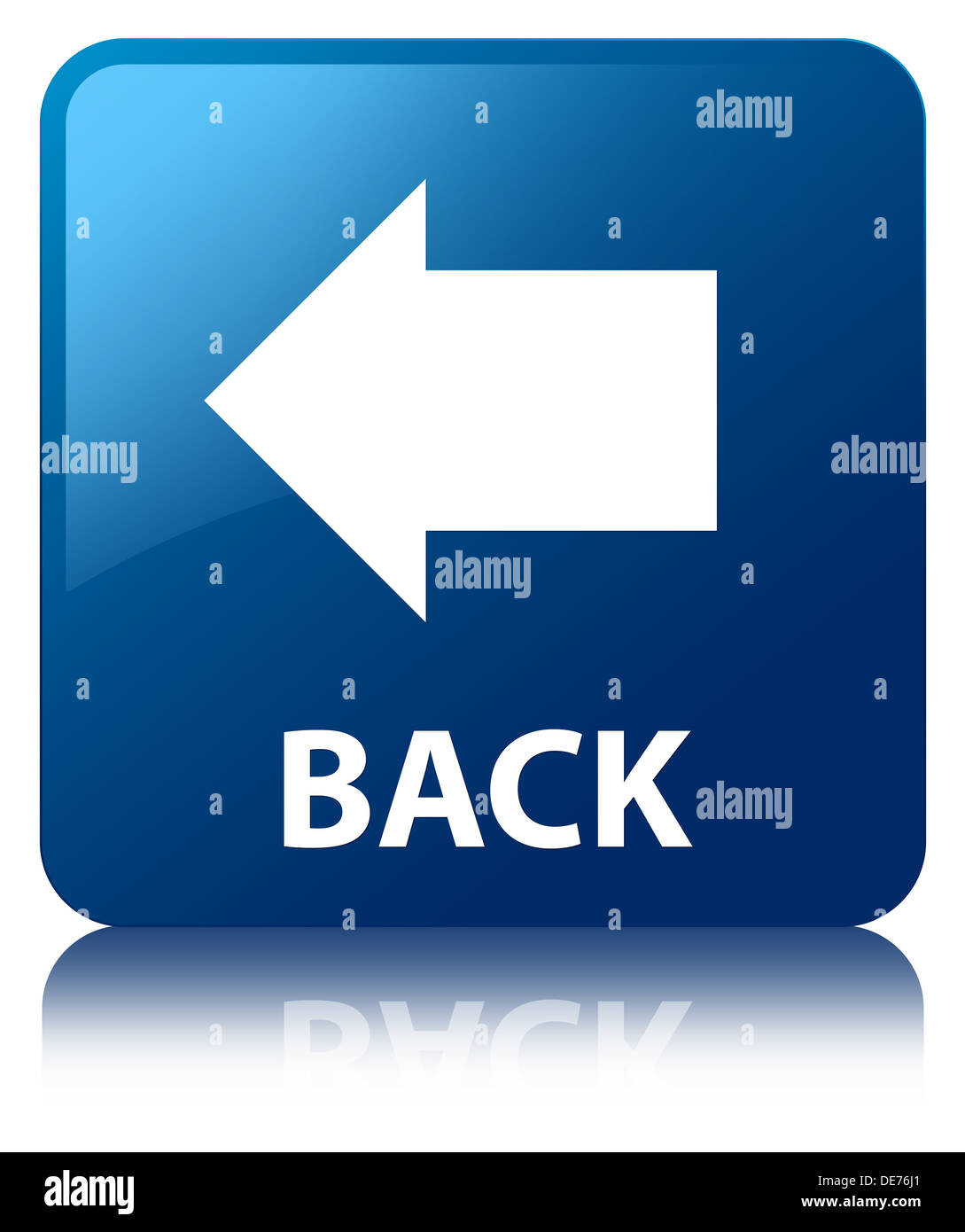 Back arrow glossy blue square button Stock Photo