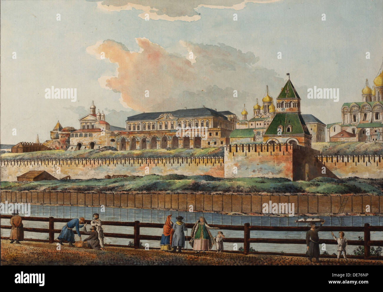 View of the Winter Kremlin Palace from Moskva River, 1780s. Artist: Camporesi, Francesco (1747-1831) Stock Photo