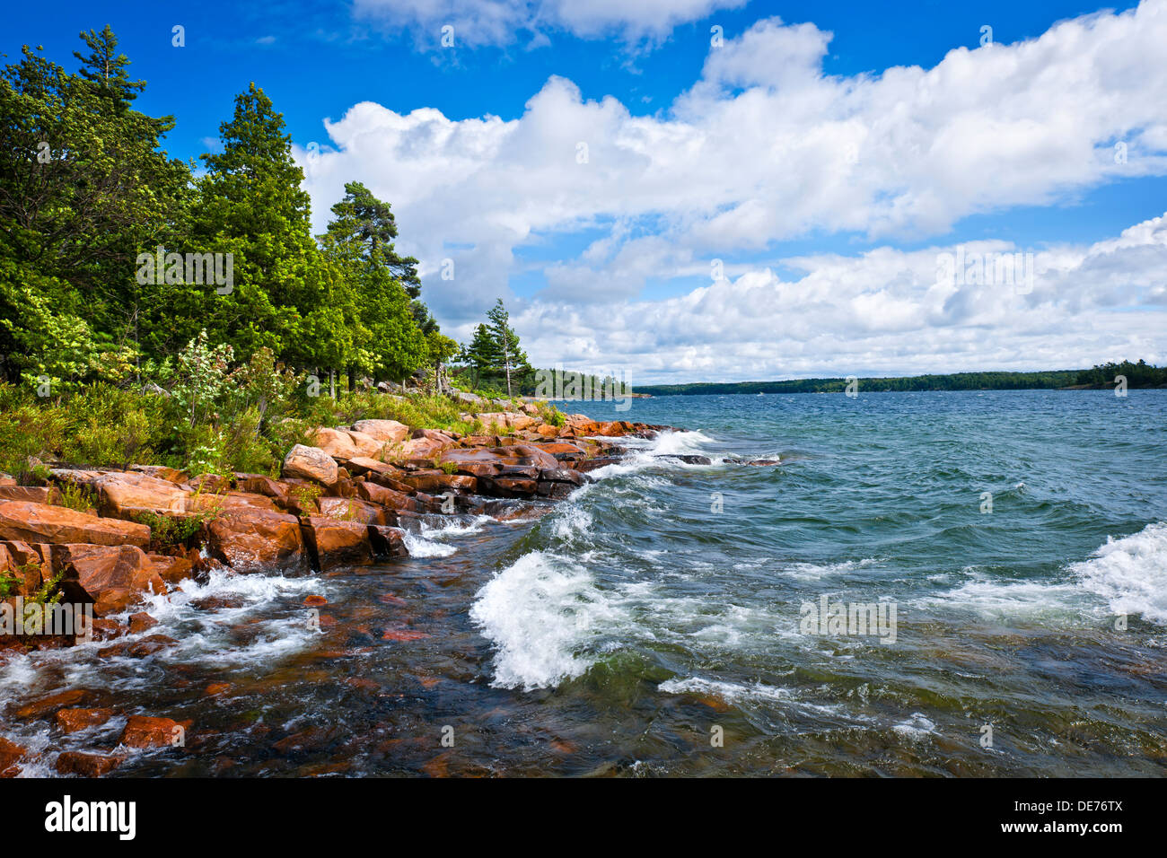 Rocky lake shore of Georgian Bay in Killbear provincial park near Parry Sound, Ontario, Canada. Stock Photo