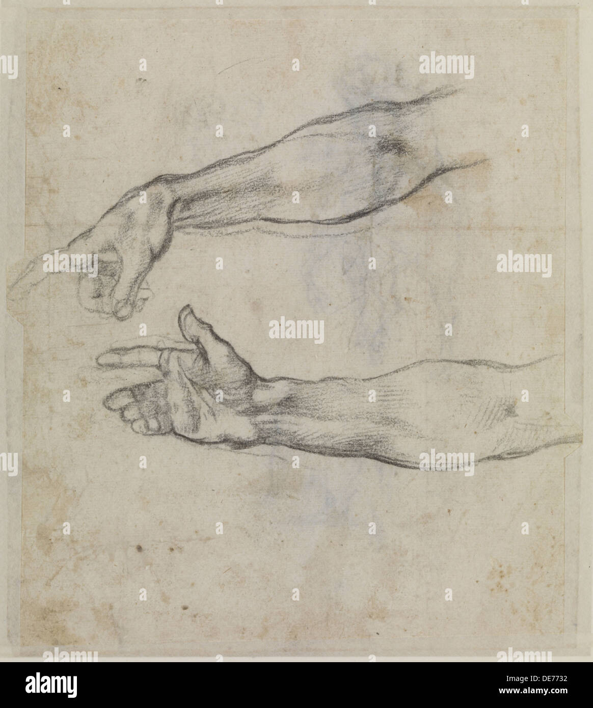 Studies of an outstretched arm for the fresco The Drunkenness of Noah, c.1508. Artist: Buonarroti, Michelangelo (1475-1564) Stock Photo