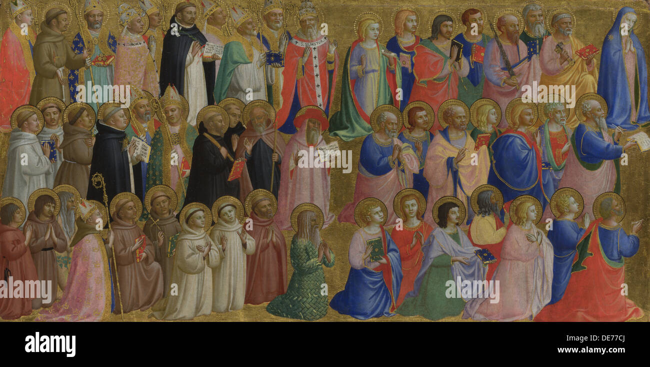 The Virgin Mary with the Apostles and Other Saints (Panel from Fiesole San Domenico Altarpiece), c. 1423-1424. Artist: Angelico, Fra Giovanni, da Fies Stock Photo