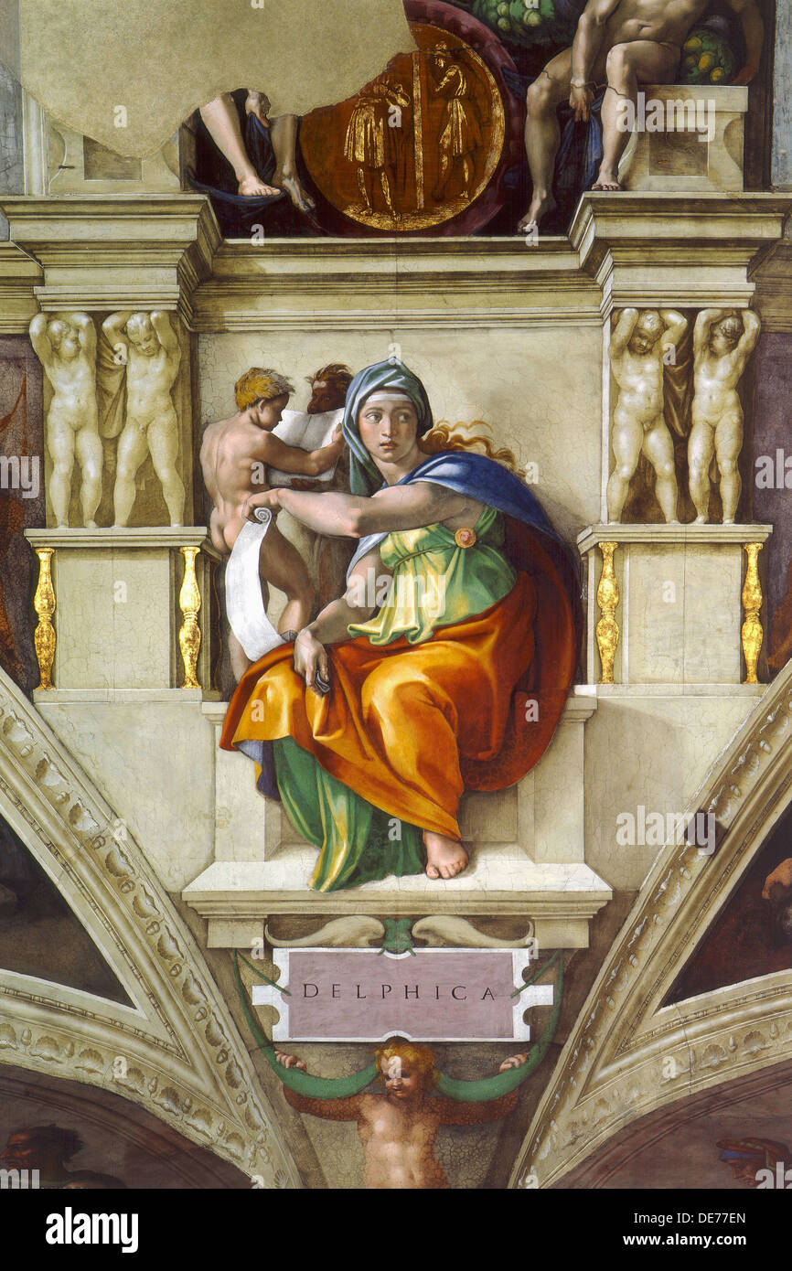 The Delphic Sibyl (Sistine Chapel ceiling in the Vatican), 1508-1512. Artist: Buonarroti, Michelangelo (1475-1564) Stock Photo