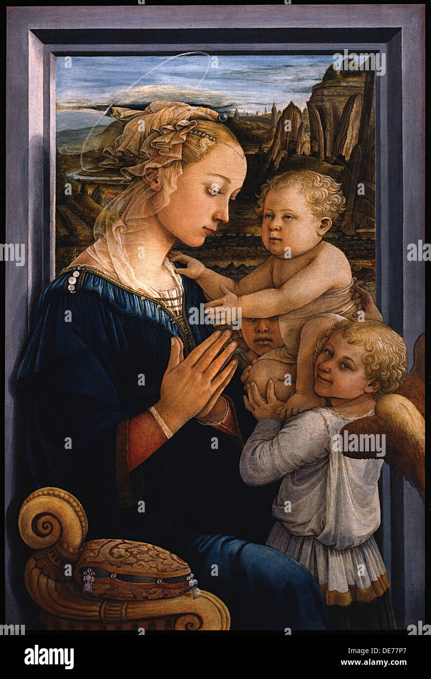 Madonna and Child with two Angels, 1460s. Artist: Lippi, Fra Filippo (1406-1469) Stock Photo