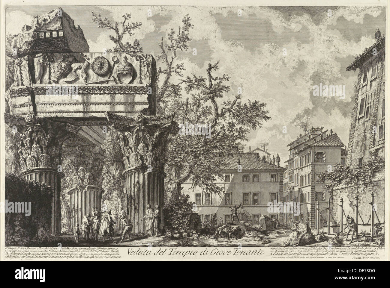 Veduta with the Temple of Jupiter Tonans, c. 1755. Artist: Piranesi, Giovanni Battist (1720-1778) Stock Photo