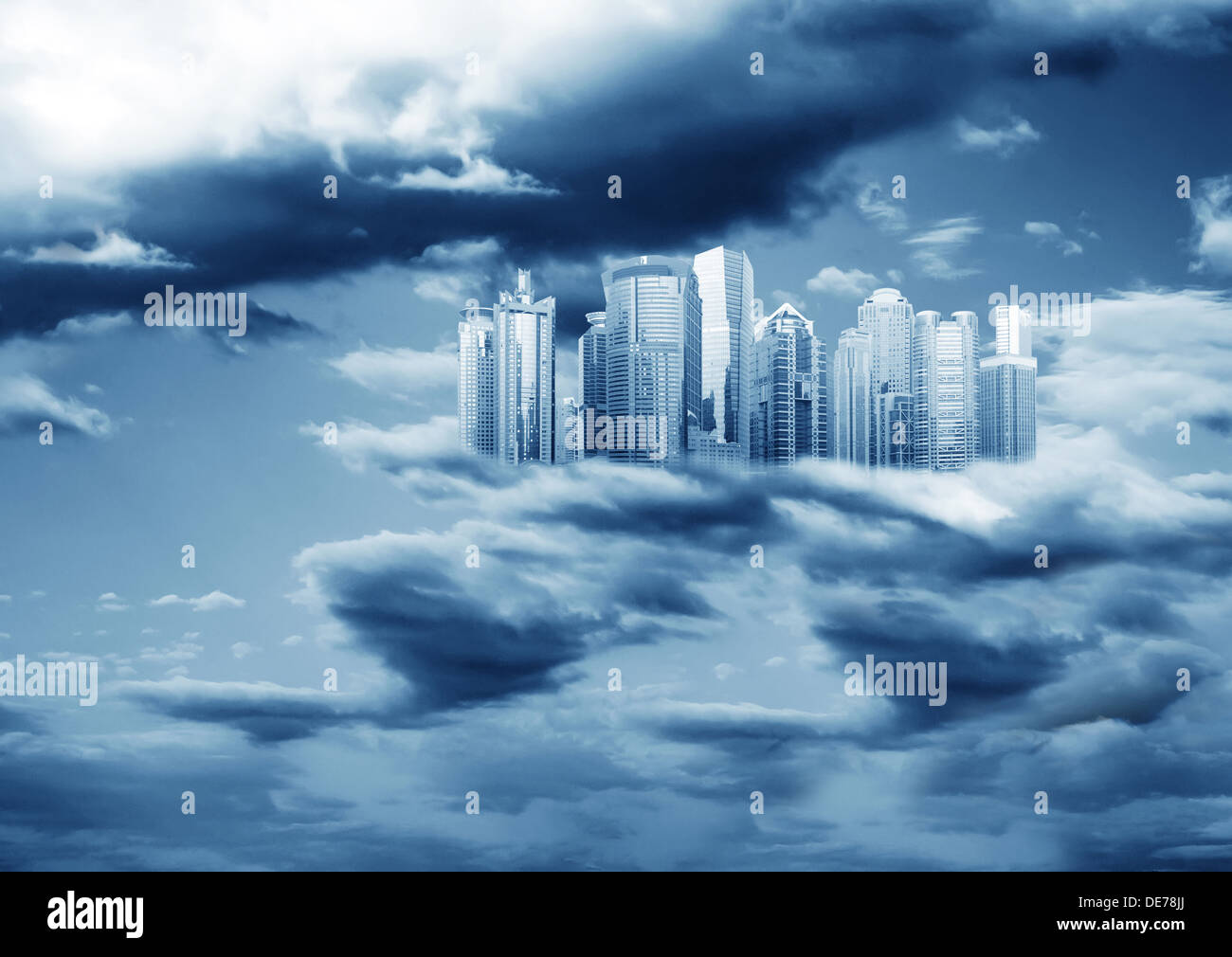 Higher than the clouds of skyscrapers, exaggerated performance Stock ...