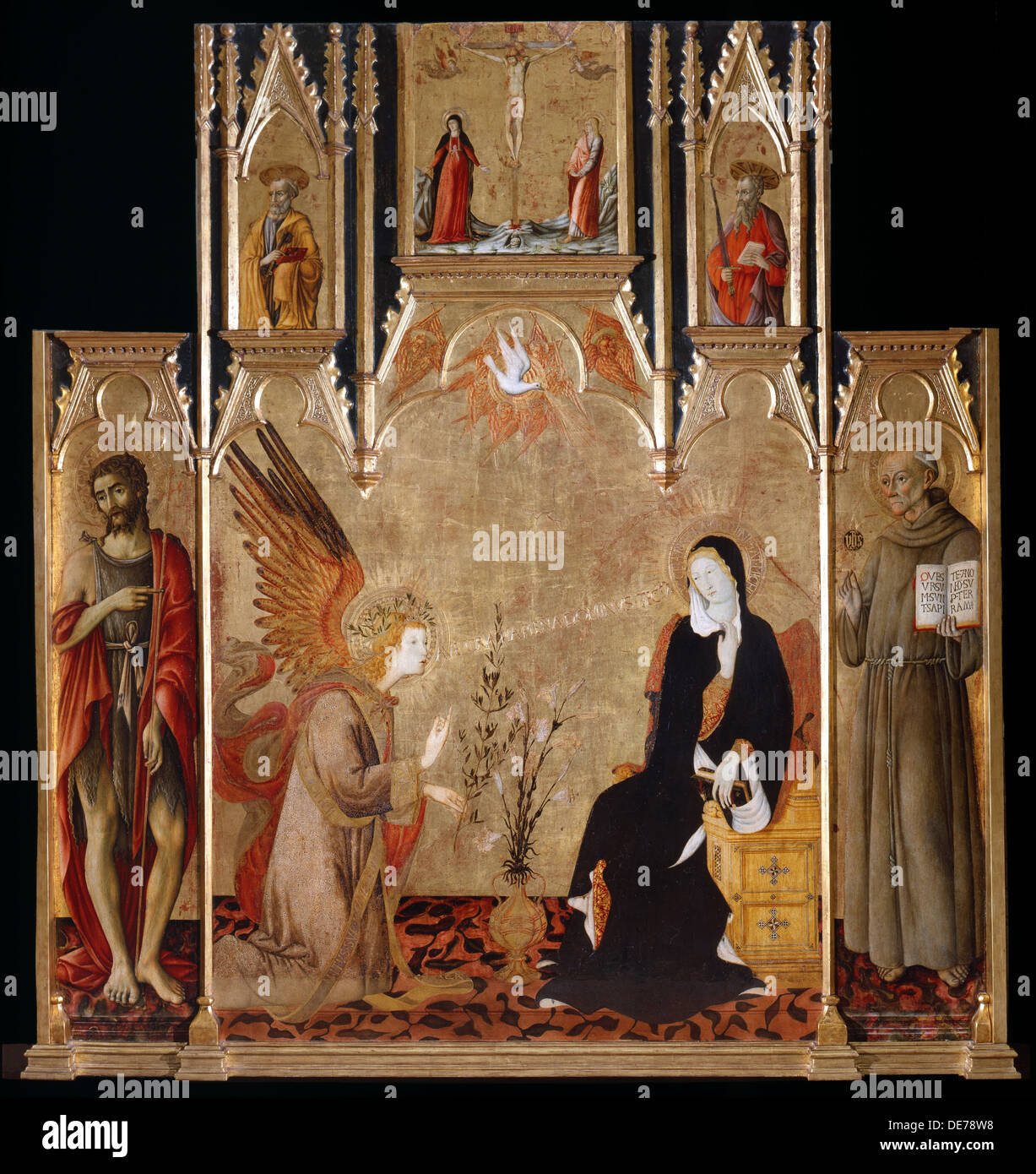 Annunciation with Saints John the Baptist und Bernardino da Siena. The Crucifixion. Saints Peter and Paul, Between 1455 and 1464. Artist: Matteo di Gi Stock Photo