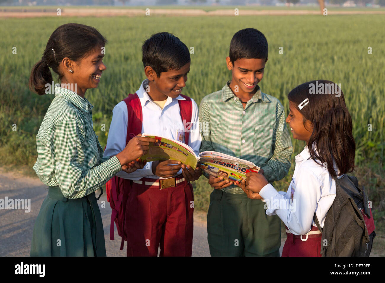 India, Uttar Pradesh, Agra, village children in school uniform Stock