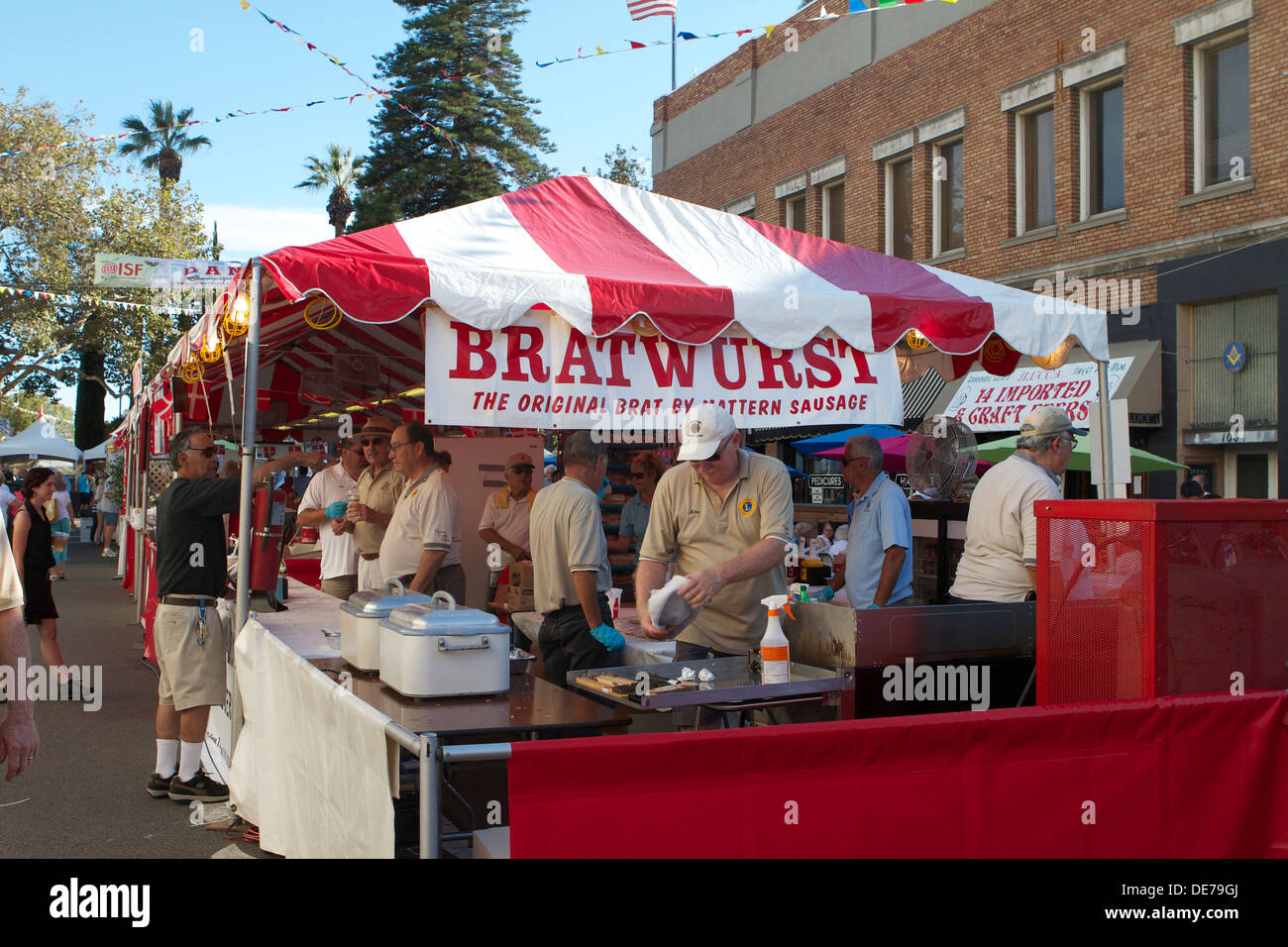 City of Orange street fair stall selling Bratwurst sausages Stock Photo