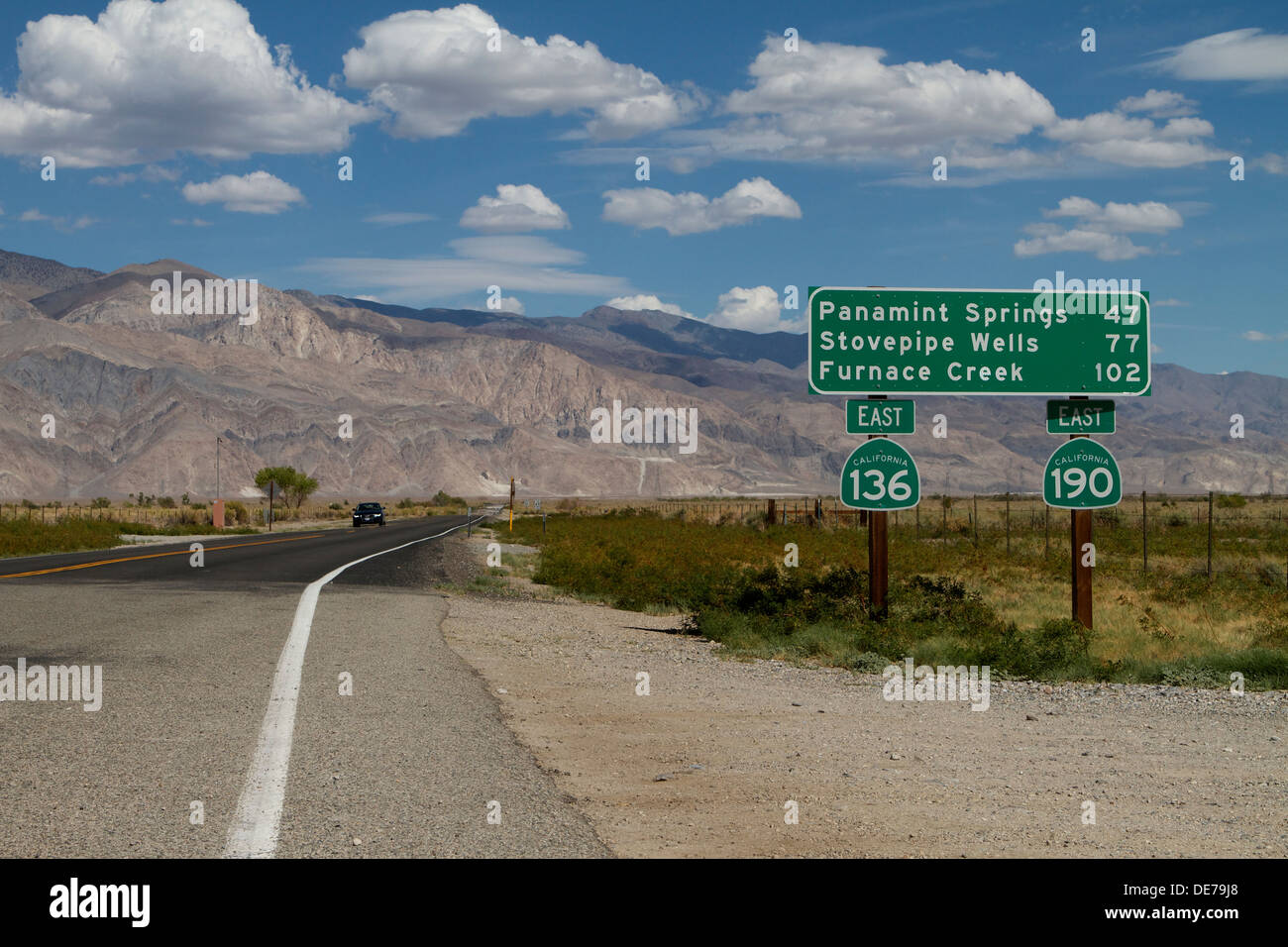 A road sign on highway 136/190 the road to Death Valley at the ...