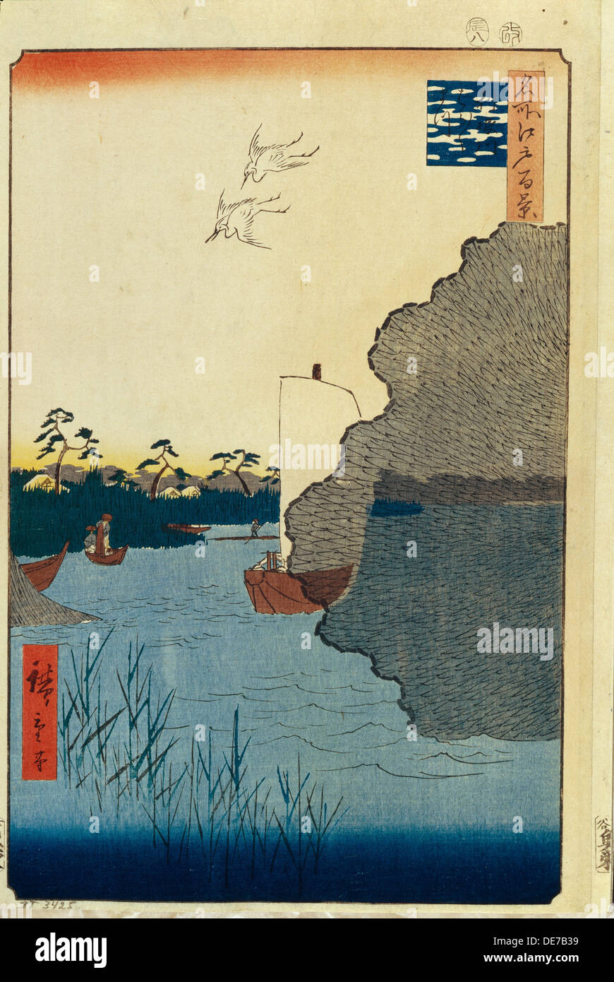 Scattered Pines on the Tone River (One Hundred Famous Views of Edo), 1856-1858. Artist: Hiroshige, Utagawa (1797-1858) Stock Photo